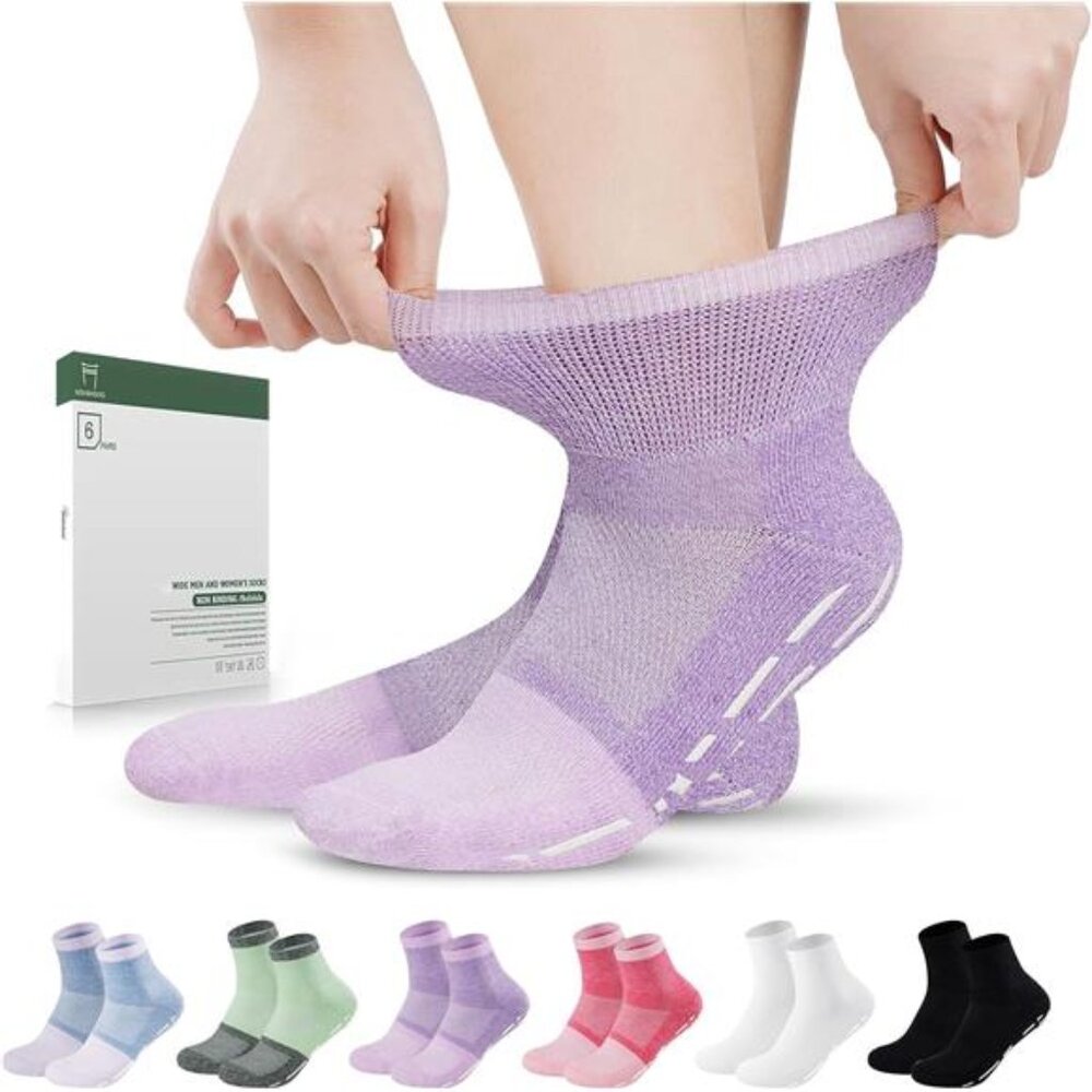 Bamboo Viscose Diabetic Socks with Grippers for Men Women -6 Pairs Non Binding